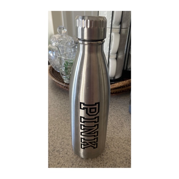 Victoria’s Secret 17oz PINK Silver Metal Water Bottle - Picture 1 of 4